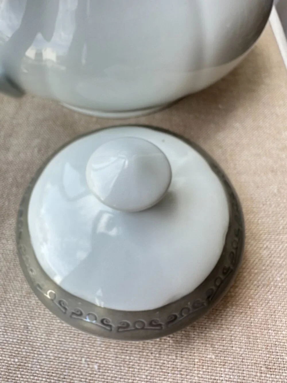 Vintage G S Fine Porcelain German Design Teapot Silver Gray Fan Pattern